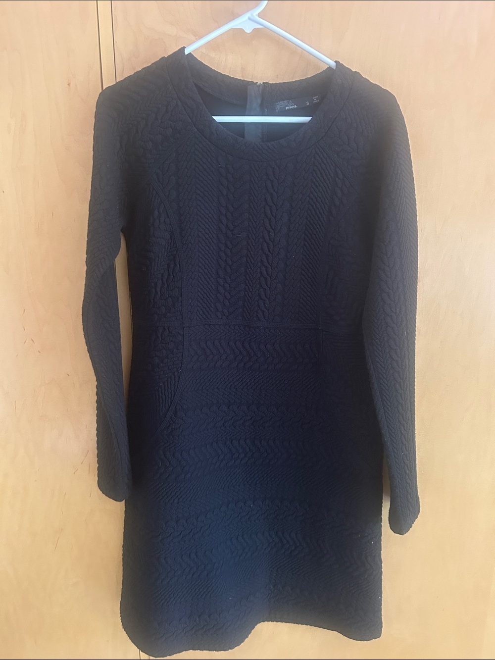 Prana Black Textured Long-Sleeve Knit Dress